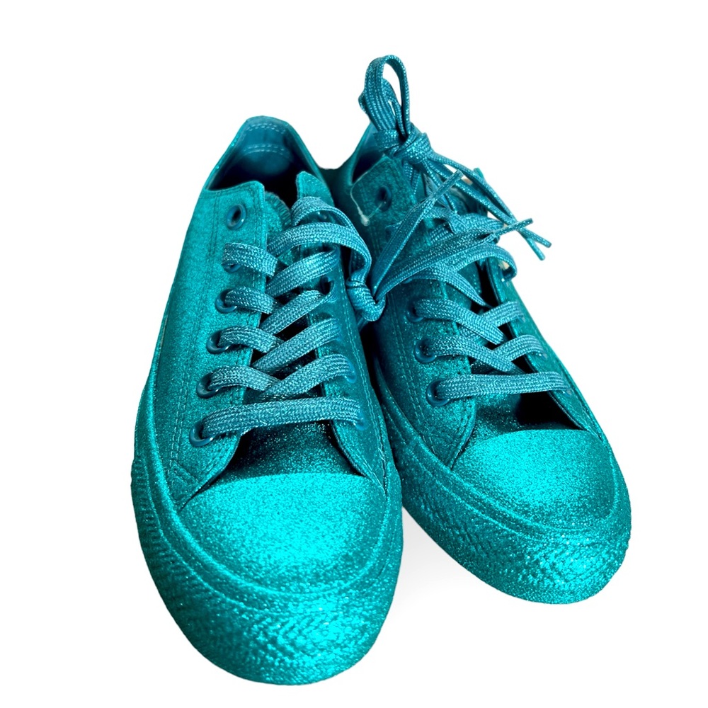 NWT Teal Glitter Converse Low top Shoes Size 8